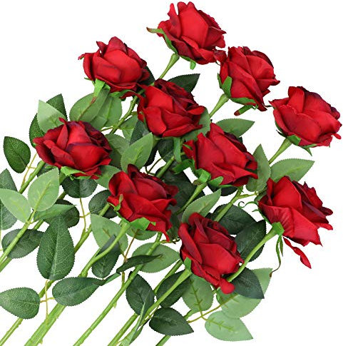 Veryhome 10 Stücke Künstliche Rosen Silk Blumen Gefälschte Flowers Braut Hochzeit Bouquet Für Hausgarten Geburtstag Party Home Wedding Dekor ( Wein Rot - Blühende Rosen )