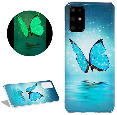 DasKAn Leuchtend Silikon Hülle für Samsung Galaxy A51, Fluoreszierend Licht im Dunkeln Bunt Muster Ultra Dünn Weich Gummi Rückseite Handy Tasche Stoßfest Gel TPU Schutzhülle, Blau Schmetterling