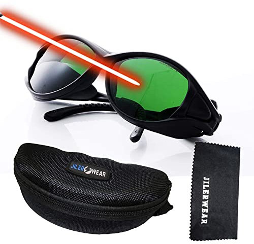 JILERWEAR Professional Laser Safety Glasses for 190nm-490nm Wavelength Violet/Blue/Red Laser Protection, UV Protection, Adjustable, Flexible, Green