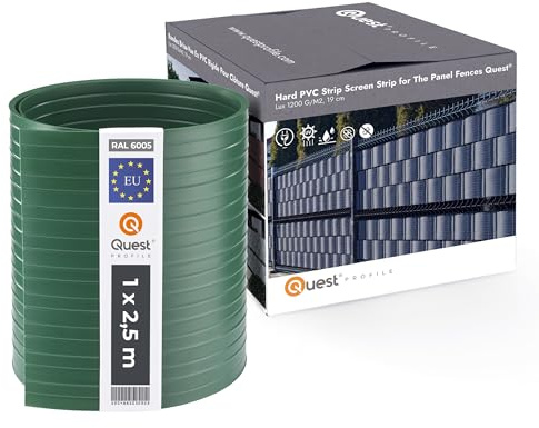 Quest 5x Sichtschutzstreifen 19 cm Hart-PVC - 252 cm, Grün | Gartensichtschutz für Doppelstabmatten, 900 g/m², wind- & UV-beständig, ohne Clips, für Garten, Balkon & Terrasse