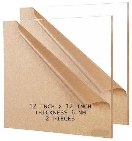 Láminas de plástico acrílico láminas de policarbonato metacrilato Lámina de plexiglás - Placa 6mm 1/4 Tamaño 305 mm x 305 mm 12 pulgadas X 12 pulgadas (2 unidades) Transparente