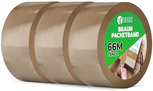 V1 TRADE Paketklebeband Braun - Paketband - Klebeband 50mm x 66m - 3 Rollen zum Kartons Verpacken und Umzug