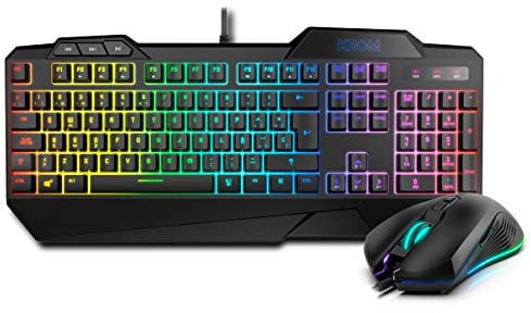 Krom KRUSHER - NXKROMKRSHRSP - Combo Gaming Teclado + Raton - Teclado Semi-Mecánico Retroiluminado, Ratón con Sensor Optico 6400 DPI LED 6 colores