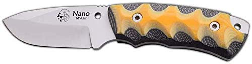 J&V NANO - Full Tang Outdoor Camping Gürtelmesser Jagdmesser Überlebensmesser Survival Bushcraft Messer - 7,5 cm Feststehende Klinge Stahl MOVA - Scheide - Handmade in Spain