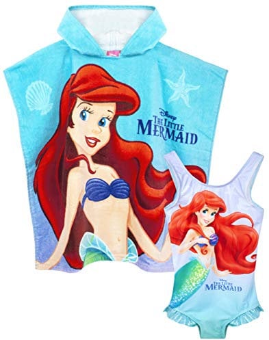 Disney La Petite Sirène Ensemble Maillot de Bain et Serviette à Capuche 4-5 Ans