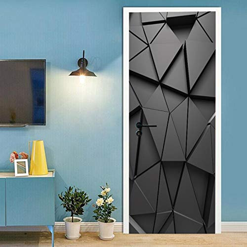 ZOOINB 3D Türaufkleber 86X200Cm Türtapete Selbstklebend Türposter - Schwarze Geometrische Kunst Türaufkleber Kunst Bild PVC Fototapete Türfolie Poster Tapete Aufkleber DIY Wandbild wasserdichte