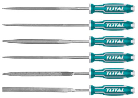 TOTAL - Set di 6 Lime in Acciaio | Versatile per Legno, Plastica, Metallo | Durata Elevata | Lavorazioni di Precisione, 140 mm