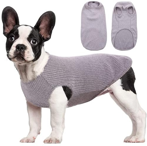 Hjumarayan Hundepullover Mittelgroße Hunde - Hundeshirt Dünn Hunde Pullover Sonnenschutz Tshirt Elastisch Hundepulli Gestreifte Shirt Pullis für Dackel Französische Bulldogge (Grau M)