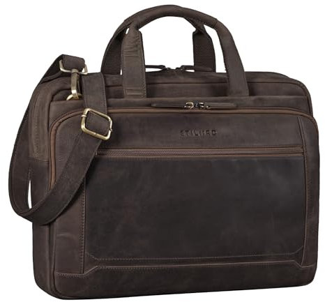 STILORD 'Antoine' Leder Arbeitstasche Groß Businesstasche Aktentasche Lehrertasche Umhängetasche für DIN A4 Laptopasche Trolley Aufsteckbar Echtes Leder, Farbe:mittel - braun