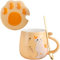 All-Pie Cat Mug Cute Ceramic Coffee Cup with Lovely Cat Claw lid Stainless Steel Spoon,Special Tea Cup Set 400ml/13.5oz (Yellow)
