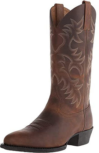 FBARTL Bottes de cowboy vintage western pour homme en cuir vintage bottes pointues bottines à plateforme tube moyen, marron (Marron, Adulte, Homme, 45, Numérique, Système Taille Chaussures EU, Moyen)