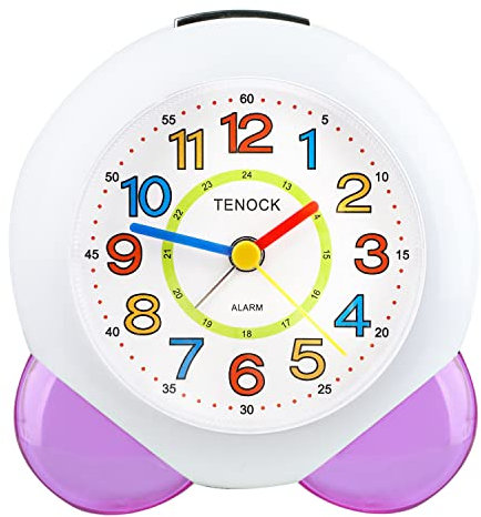 Edillas Wecker Kinder Mädchen Jungen,Wecker Analog Geräuschlos Ohne Ticken mit Licht Schlummerfunktion für Kinder Schlafzimmer Nachttisch Tisch Aufwachenuhr(Lila)