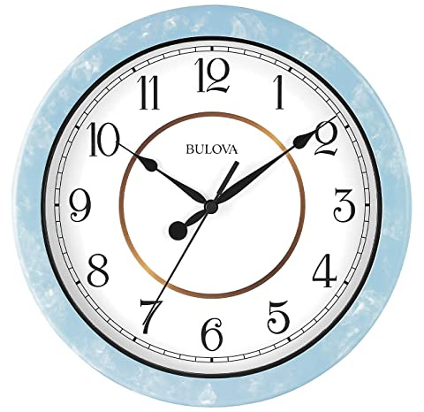 Bulova Skylark Wall Clock C4884 | 10.25 Sky-Blue Resin Case with Cloud Pattern | Silent Sweep Quartz Movement | Battery Operated | Outdoor Waterproof Wall Décor