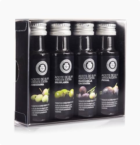 La Chinata Box Cata Mini Aceite de Oliva Virgen Extra - Estuche Degustación con 4 Variedades : Hojiblanca, Arbequina, Picual, Manzanilla | Pack Gourmet Ideal para Regalar | Cata de AOVE | 4x25 ml