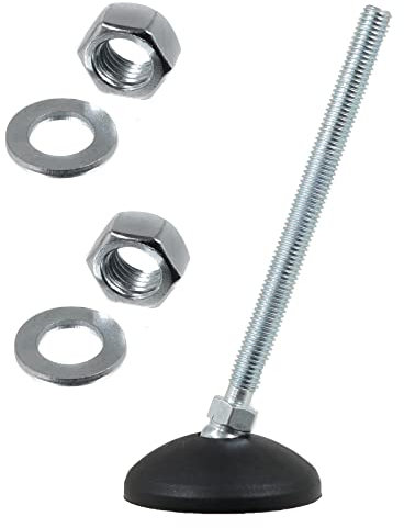 Spares2go Adjustable Levelling Screw Feet Pack of M10 125mm Foot + 2 x 10mm Nuts + 2 x 10mm Washer Rings