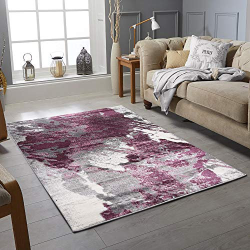 Rugstore shop ltd Extra Large Small Size Trendy Style Abstract Design Rugs Navy Black Grey Purple Brown Modern Living Room Bedroom Short Pile Kitchen Carpet Rug (Purple, 120X170cm)