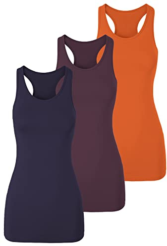 TAIPOVE Damen Racerback Tank Top Long Camisole Ärmellos Yoga Shirts Workout Tops 3er Pack