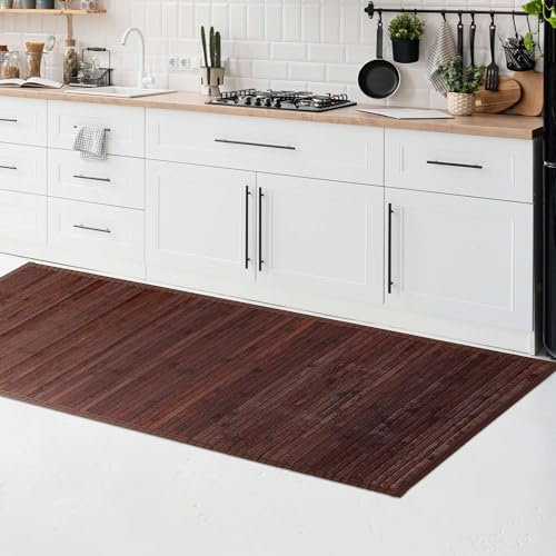 CosìCasa Bambusmatte Badematte Holz rutschfest | Nachhaltiger Bambusteppich, Küchenläufer, Duschvorleger | rutschfeste Badematte Bambus | Holzmatte für Bad & Küche (Einfarbig Braun, 50 x 200 cm)