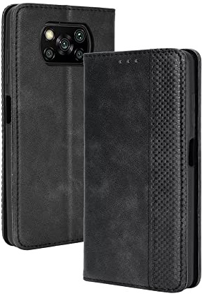 EASSGU Funda para Poco X3 Pro/Poco X3 NFC (6.67 Inches) Carcasa con Interruptor Magnético de Cuero PU Flip Folio, [3 Ranuras para Tarjetas] [1 Wallet] Case - Negro
