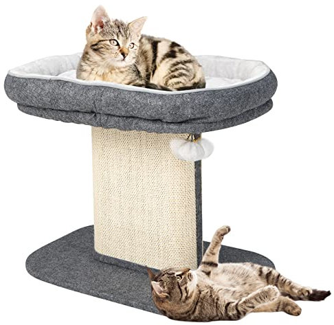 COSTWAY Cat Tree, 2-Tier Cats Tower with Soft Sleeping Perch, Sisal Scratching Panel Scratcher and Jingling Toy, Indoor Kitten Activity Center (Grey)