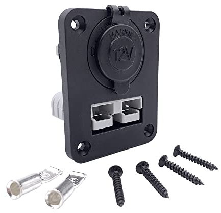 Offgridtec 90A Dual SB50 Anderson Flush-Mount-Rahmen + 12V Zigarettenanzünder-Steckdose, IP65 wasserbeständig, Hochwertiger Kunststoff, 12V-24V DC Anderson-Montage für Wohnmobile, Schwarz