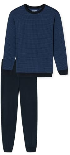 Schiesser Herren Schlafanzug lang mit Bündchen-Nightwear Set Pyjamaset, Blickdicht, Navy_180252, 58/ 3XL