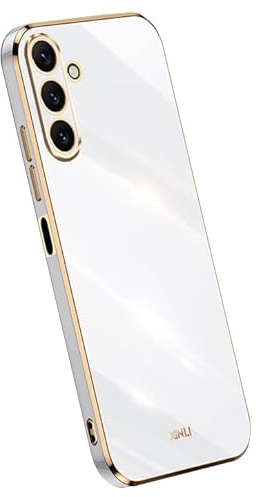 Topme Silicone Case for Samsung Galaxy A14 5G / A14 (4G) (6.6 Inches), [gold Edge Style Phone Case] - White