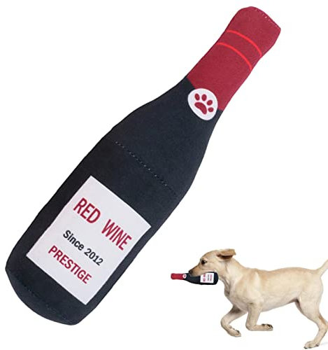 Jiahua Jouet pour Chien Bouteille de vin | Jouet couineur pour Chien en Peluche vin Rouge - Jouet en Peluche couineur pour Chien Jouet en Peluche Durable pour Chien en Peluche à mâcher Durable