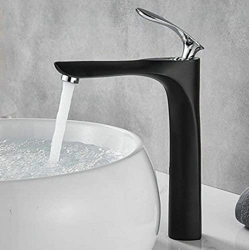 Leekayer Wasserhahn Bad Schwarz,Aufsatzwaschbecken Armatur Messing,Modern Bad Wasserhahn Hoch,1 Loch Chrom Single Griff,Modedesign,LK75239BCHg-CXC