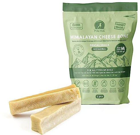 MAIKAI Käseknochen für Hunde aus dem Himalaya, Größe M, 2er-Pack - Beseitigt Zahnbelag und Mundgeruch - Natürlicher Kauknochen - Hundeleckerli - Ideal für Rassen von 10 bis 15 kg – Hundespielzeug