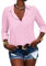 Zitiki Chemisier pour Femme - Col en V - Chemise boutonnée - Manches Longues - Mousseline de Soie - Bureau - Décontracté -, Rose, S