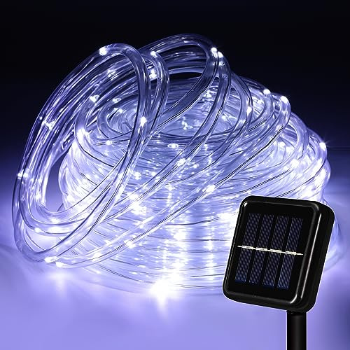 Cecaylie Solar Lichtschlauch Außen, 30M 100LED Weiß Lichtschlauch Solar, Lichtschlauch Außen Solar Wasserdicht mit 8 Modi, Solar Lichterschlauch Aussen für Festliche Dekoration und Outdoor-Partys