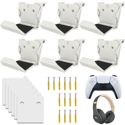 Sporgo Pack de 6 Soportes de Pared para Mando: Soporte de Mando para PS3/PS4/PS5/Xbox 360/Xbox One/S/X/Elite/Series S/Series X, Soporte de Mando para Mandos de Videojuegos y Auriculares (Blanco)