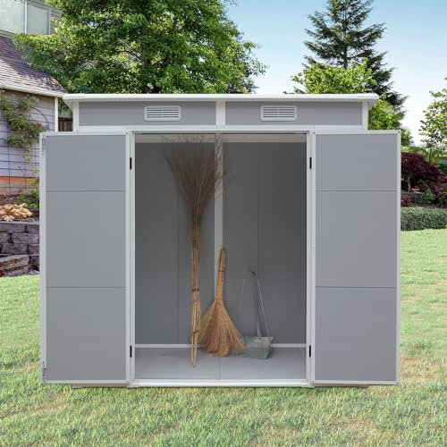 Panana Plastic Sheds Garden Storage Outdoor Shed House, Grey, 6x4‘ Pent roof (E)