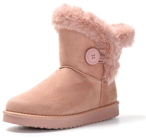 JOMIX Winter Stiefeletten Damen Warme Wildleder Boots Flauschige Fell Gefütterte Winterstiefel Antirutsch Sohle Outdoor (Rosa, 40 EU)