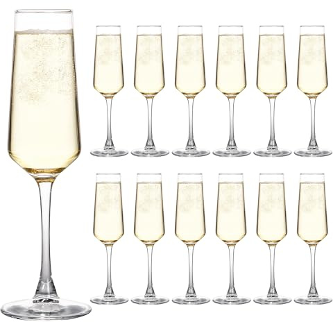 UMEIED 7.5 Oz Champagne Flutes Set Of 12, Long Stemmed Crystal Clear Champagne Flute Glass Set, Sparkling Wine Glasses for Home Party Wedding Anniversary Birthday Christmas