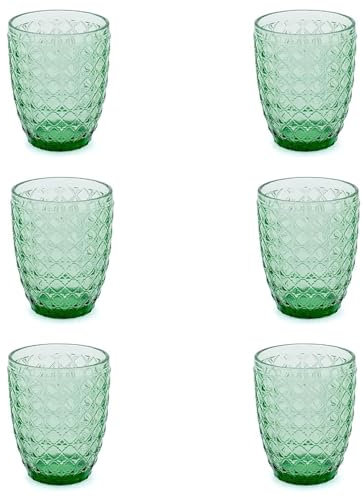 Evviva Bicchieri Acqua Vetro, Set da 6, Bicchieri in Vetro Colorati, Moderni, Particolari, Capacità 350 ml, Lavabili in Lavastoviglie. Colore: Verde