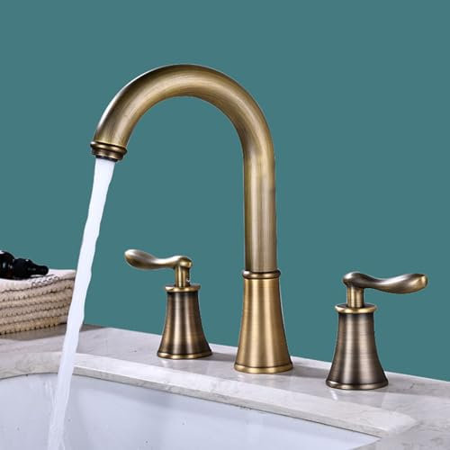 Grifo de lavabo 3 Orificios Arco Alto Giratorio 360° Grifos para Lavabos de Baño Grifo Latón Pieza Dividida,antiguo