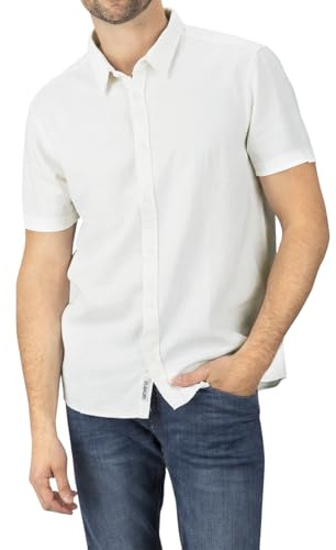 riverso Leinenhemd Herren Kurzarm Regular Fit RIVCarlo Freizeithemd Sommerhemd Leinen Hemd Knopfleiste Einfarbig, Größe:4XL, Farbe:White