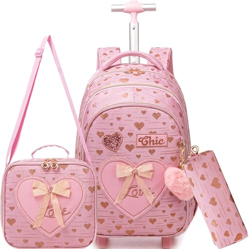 Meetbelify Rollrucksack für Mädchen, Kinderrucksäcke mit Rädern, Handgepäck, 801, Small, Classic