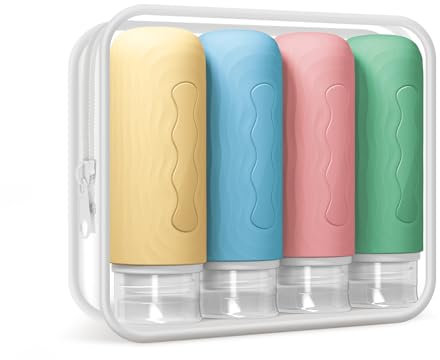 Yinke Travel Silicone Bottles for Toiletries, TSA Approved 3oz Travel Size Containers and BPA Free Leak Proof Silicone Squeezable, Refillable Travel Accessories for Shampoo Conditioner Lotion(4 Pack)