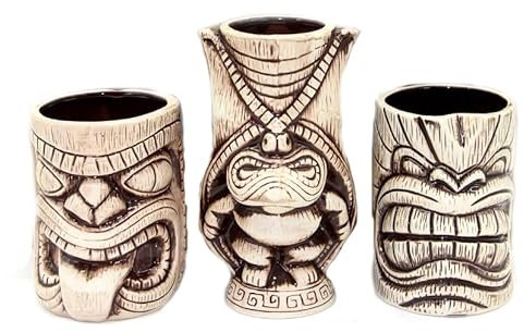 Set mit 3 Tiki-Bechern Toscano Geschenkset Cocktailglas TIKIS Keramikbecher Kanaloa Lono Inspiration polynesische Kultur exotische und tropische Getränke