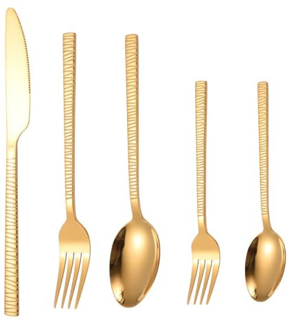 HPTHLY Besteckset aus 18/0 Edelstahl, Besteckset für 6 Personen, quadratisches Besteck, EDG eCarving-Griff, inkl. Gabel, Löffel, Messer, antikes Besteckset, hochglanzpoliert, spülmaschinenfest