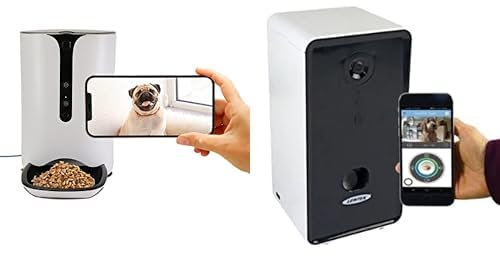 Lentek Smart Automatic Pet Feeder Cat or Dog Wet Food Dispenser Schedule Mealtimes Barking Alerts Free App + 10 oz Dog/Cat Treat Dispenser/Tosser WiFi Pet Monitoring 720p HD camera with Free PetU App