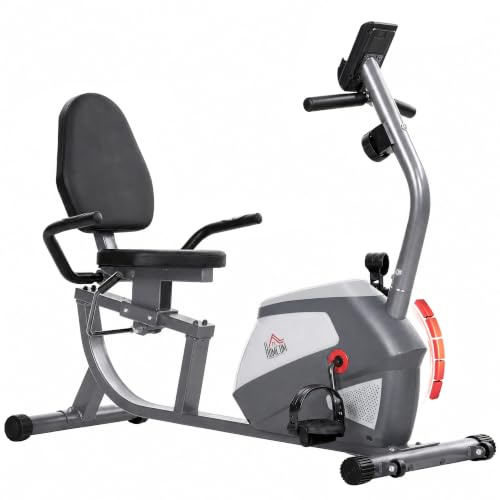 HOMCOM Vélo d'Appartement Semi-Allongé Écran LCD Multifonction Gris | Vélo Couché Magnétique, Siège Réglable, 8 Niveaux de Résistance, pour la Maison