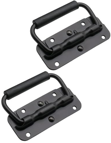 QLEUIFT 2 Unidades Tirador Plegable para Cajas Asa - Acero Inoxidable con Resorte ppara Caja de Madera Maleta Muebles Caja de Herramientas Caja De Madera Maleta Muebles Negro.