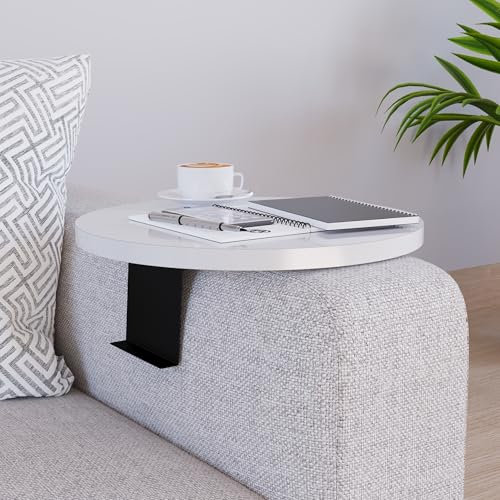 [en.casa] Sofatablett Kuleskyd verstellbar Armlehnentablett rund Ø34 cm Couchablage Couchtablett Sofalehnentisch Sofaablage Weiß