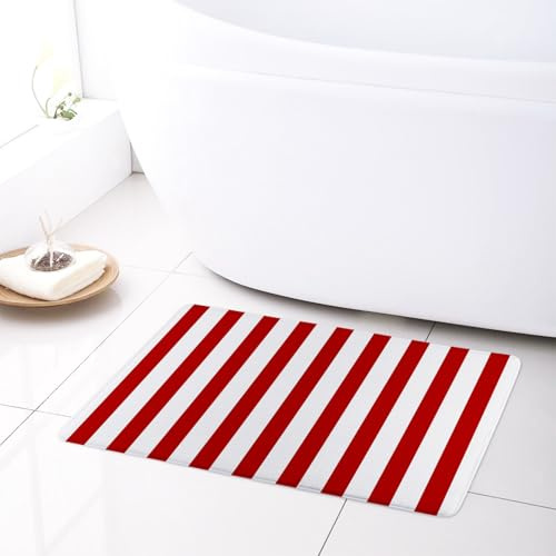 LB Rot und weiß gestreift Badematte Geometrisch strukturiert Fußabtreter 60x40cm Moderne abstrakte Kunst rutschfest Weich Saugfähig Waschbar Bodenmatte zum Tür Bad Schlafzimmer Innen Dekoration