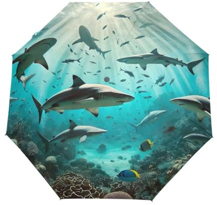 GAIREG Fish Sharks Undersea Faltbarer Regenschirm, automatisches Öffnen und Schließen, kompakt, winddicht