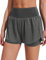 PINSPARK Shorts Damen Sommer Sport Shorts Kurze Hosen 2 in 1 Laufshorts Fitness Sporthose High Waisted Blickdicht Radlerhose mit Taschen Leggings Dunkelgrau M